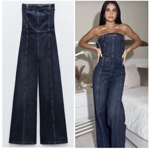 ZARA Strapless Jumpsuit Denim New